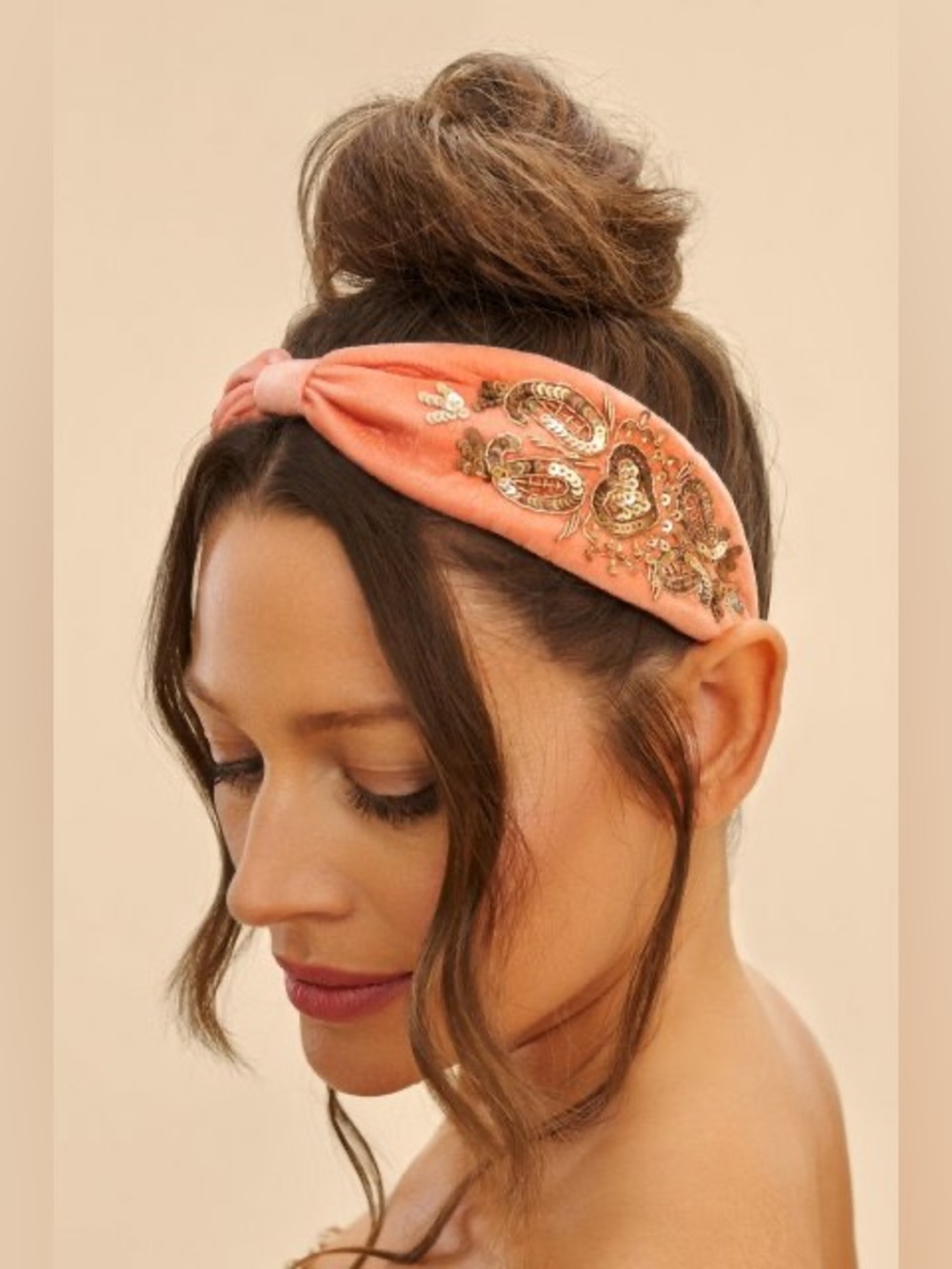 Powder UK Coral Heart Embellished Velvet Headband/sequins/paisley too - NWT